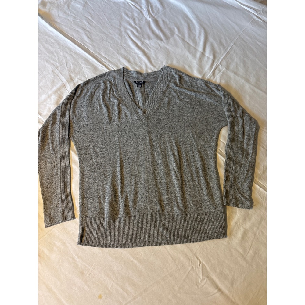 Buffalo David Bitton Sweater Womens S Gray V-Neck Ribbed Knit Top